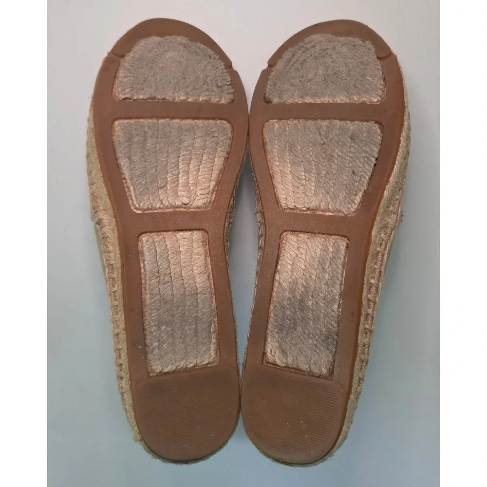 Tory Burch Color-Block Canvas Espadrilles Tan Red Logo Flats 7.5M Boho Chic